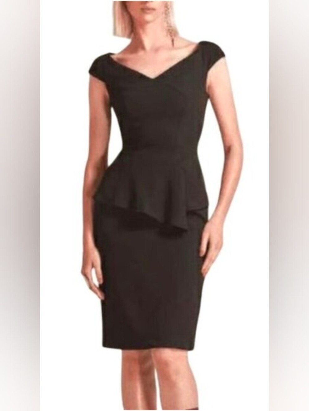 Park108 NY NEW Black Crepe Cap Sleeve Peplum Shift Cocktail Dress Size 8 M204